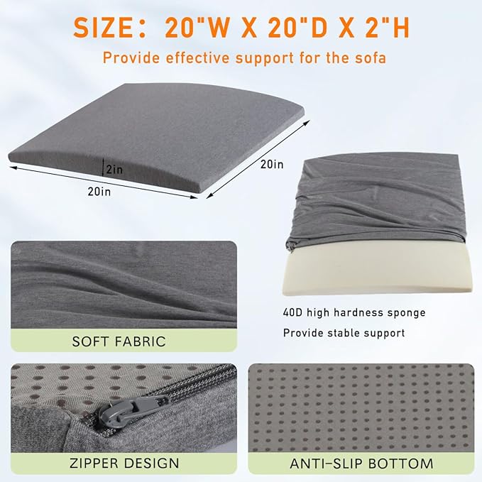 Couch Cushion Support for Sagging Seats, 20" x 20" High-Density Arched Foam, Furniture Seat Under Cushion Sag Repair,3-Pack
