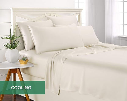 Split King Sheets by Pure Bamboo, Genuine 100% Organic Viscose Derived from Bamboo Bed Sheet Set, Soft & Cooling, Double Stitching *Not for Split Top (Split King, Ivory)