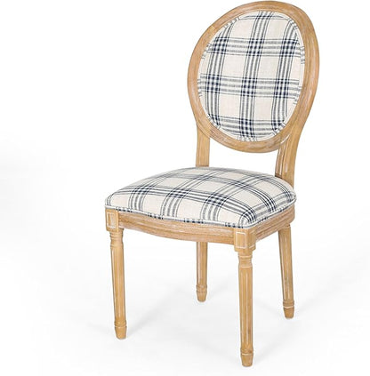 Christopher Knight Home Phinnaeus Dining Chair Set, Set of 2, Fabric, Dark Blue Plaid + Natural
