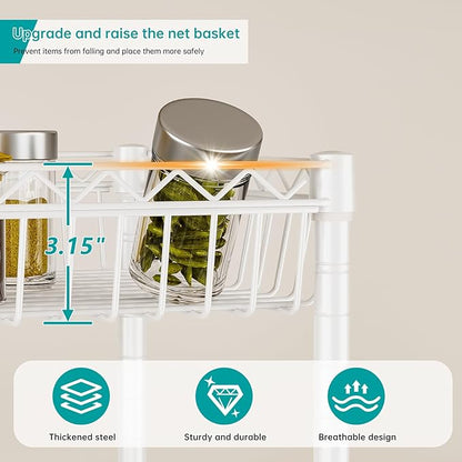 SINGAYE Shelf 6 Tier Wire Shelving Unit with Wheels Baskets Storage Rack Corner Shelves Adjustable Closet Bathroom Organizers Metal Pantry Kitchen Garage Laundry Room 13.5" D x 13.5" W x 63" H White