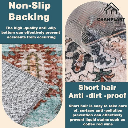 Washable Area Rug 2'x3' Door Mat Vintage Distressed Doormat Indoor Entrance Traditional Thin Rug Floral Print Non Slip Carpet for Kitchen Bathroom Bedroom Living Room