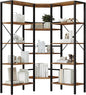 HOOBRO Industrial Corner Bookshelf, 5-Tier L-Shaped Bookcase, Open Display Storage Rack, Floor Standing Storage Shelf, for Living Room, Bedroom, Home Office, Rustic Brown and Black BF68SJ01