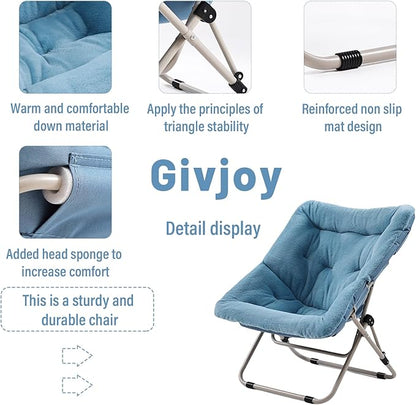 Comfy Folded Chair, Soft Faux Fur Oversized Folding Chair, Flexible Lounge Lazy Chair for Kids Girls Teens Adults, Moon Chair for Dorm Rooms, Bedroom, Living Room