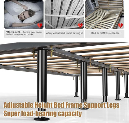 4 Pcs Adjustable Bed Frame Center Support Legs, Heavy Duty Cold Rolled Steel Bed Slat Support Legs With Wider Base, Bed Frame Leg Replacement, Furniture Support Reinforcement Kit, Height 13.8‘’-23.6‘’