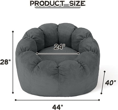 HABUTWAY Giant Bean Bag Chair for Adults/Kids/Teens, Pumpkin Bean Bag Couch Comfy Reading Chair for Bedroom, Corduroy Lazy Sofa Loughe Chair with Wider Seat Depth & Non-Slip Bottom(Dark Grey)