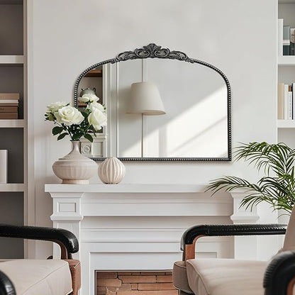 Micasso Black Vintage Wall Mirror: 24"x 32" French Baroque Antique Arched Wall Mounted Mirror - Traditional Ornate Decorative Entryway Mirror for Home Decor/Entryway/Fireplace/Living Room/Hallway