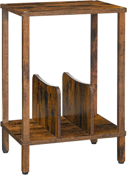 HOOBRO Record Player Stand, 2-Tier End Table, Vinyl Record Turntable Stand with Storage up to 100 Albums, Small Side Table for Living Room, Bedroom, Rustic Brown, FG05RS01