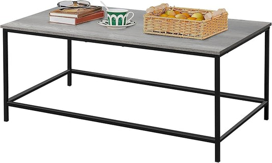 SENIG Modern Industrial Style Rectangular Coffee Table, Grey Wood and Sturdy Metal Side End Table, Rustic Accent Functional Coffee Table for Living Room. 39.3 x 20 x 16