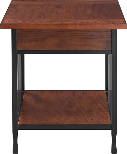 Leick Home Ironcraft Coffee Table, Solid Wood, 2 Drawers, 1 Display Shelf, Mission Oak, Black Steel, Easy Assembly, 46 in L x 22 in W x 20 in H, 11262
