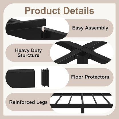 5 Inch Low King Size Bed Frame, Heavy Duty Bed Frame King Size Low Profile, No Box Spring Needed, Easy Assembly, Noise Free, Black