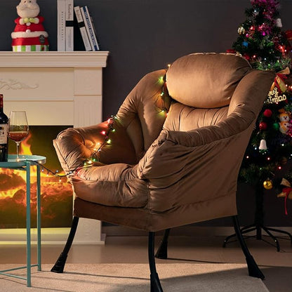 HollyHOME Modern Fabric Large Lazy Chair, Accent Oversized Comfy Reading Chair, Thick Padded Cozy Lounge Chair with Armrest, Steel Frame Leisure Sofa Chair for Living Room, Bedroom, Dorm, Dark Brown