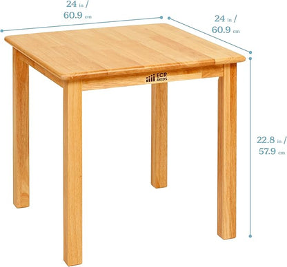 ECR4Kids 24in x 24in Hardwood Table and Chair Set, 12in Seat Height, Kids Furniture, Honey