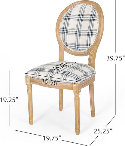 Christopher Knight Home Phinnaeus Dining Chair Set, Set of 2, Fabric, Dark Blue Plaid + Natural