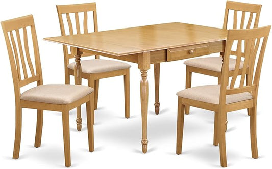East West Furniture MZAN5-OAK-C 5 Piece Dinette Set for 4 Includes a Rectangle Dining Table with Dropleaf and 4 Linen Fabric Dining Room Chairs, 36x54 Inch, Oak