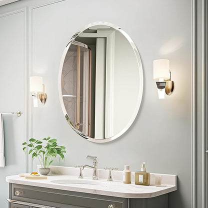 KOHROS Bathroom Mirrors for Over Sink - Oval Frameless Mirror - Beveled Polished Wall Mirror for Bathroom, Vanity, Bedroom (18" W x 24" H Oval)