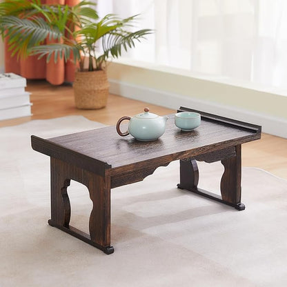 Japanese Floor Table,Small Coffee Table & Tea Table, Altar Table for Meditation,Low Table for Sitting on The Floor,Wood Bed Table Trays with Foldable Legs,Bed Laptop Desk