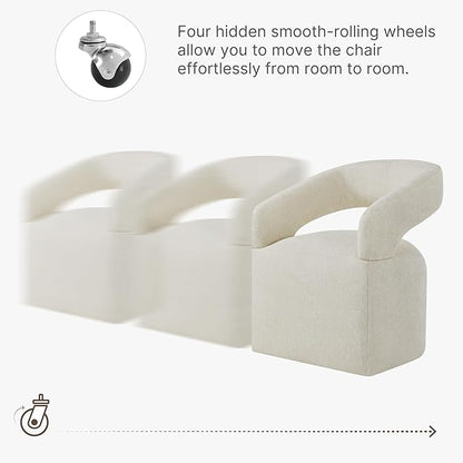 Upholstered Dining Chairs with Removable Casters Barrel Side Armchair with Rollers for Diningroom Bedroom Livingroom Reading Room, Cream Beige, 1PCS