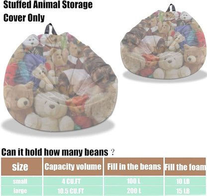 Stuffed Animal Storage Bean Bag Chair Cover - Washable Ultra Soft Corduroy Sack Bean Bag Cover for Organizing Plush Toys or Textile