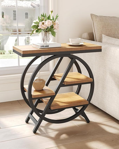 End Table, Narrow Side Table with 4-Tier Large Storage Space, Modern Bedside Table for Living Room, Home Office, Bedroom, Natural