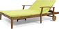 GDFStudio Samantha Double Chaise Lounge for Yard and Patio, Acacia Wood Frame, Teak Finish with Green Cushions, (307567)