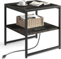 Tatub 20" End Table with Charging Station, Industrial Square Side Table with USB Ports & Outlets, Versatile 2-Tier Small Nightstand for Bedroom Living Room, Grey