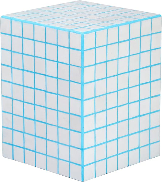 JONATHAN Y END2000E Callista 18" Modern Bohemian Ceramic Tiled Rectangle End Table, Side Table, Accent Table for Living Room, Bedroom, White/Neon Blue