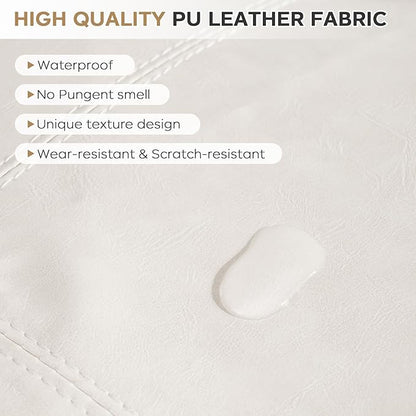 Unstuffed Pouf Ottoman Cover (Only Cover No Filler), 17.7x17.7 inch Faux Leather Moroccan Poofy Ottomans Cover, footrest Square White Footstool with Storage Waterproof Easy Cleaning for Living Room