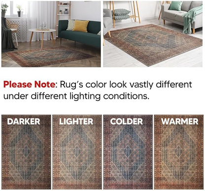 Keen Home Design 5x7 Rug - Machine Washable Area Rug with Non-Slip Backing, Ideal for Living Room, Dining Room, Bedroom - Vintage, Easy Clean, Durable, Low Pile Rug - (5' x 7')