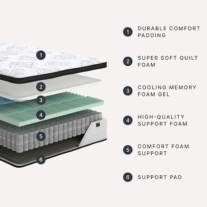 Signature Design by Ashley Full Size Chime 12 Inch Medium Firm Hybrid Mattresswith Cooling Gel Memory Foam for Pressure Relief, Fiberglass Free, Mattress In A Box