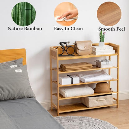 Bamboo Shoe Rack Organizer, 5 Tier Shoe Shelf Storage Organizer, for Entryway, Hallway, and Closet (Nature-39)
