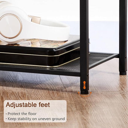 Night Stand Set 2, Black Nightstand with Charging Station, End Tables Living Room with Fabric Drawer for Small Spaces, Side Tables with Storage Shelf for Bedroom, HETS010BK