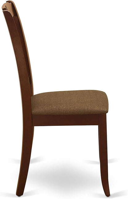 East West Furniture ESDA3-MAH-C 3 Piece Kitchen Table Set for Small Spaces Contains a Round Dining Table with Pedestal and 2 Linen Fabric Dining Room Chairs, 30x30 Inch, Mahogany