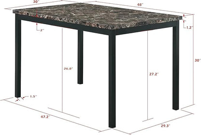 KEIKI 5 Piece Dining Table Set with 48" Marble Table & 4 PU Leather Padded Chair for 4 Person,Kitchen, Living Room,Dining Room Furniture,Easy Assembly,Black
