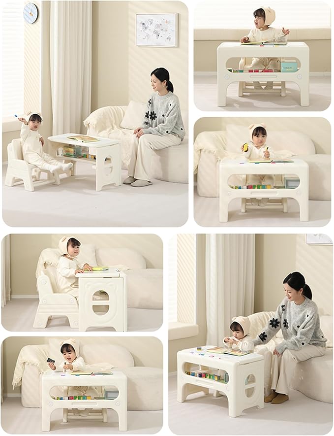 Toddler Table and Chair Set, Activity Table with Magnetic Drawing Board, Large Built-in Storage,Plastic Children Activity Table for Playing Reading Drawing Eating