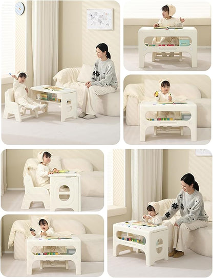 Toddler Table and Chair Set, Activity Table with Magnetic Drawing Board, Large Built-in Storage,Plastic Children Activity Table for Playing Reading Drawing Eating