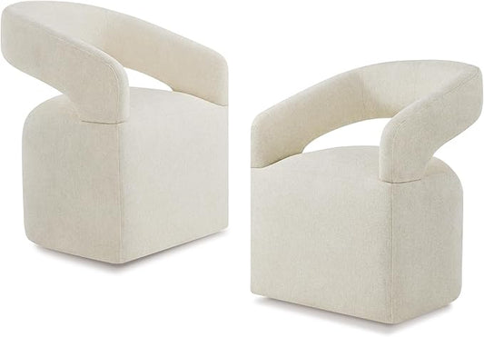 Upholstered Dining Chairs with Removable Casters Barrel Side Armchair with Rollers for Diningroom Bedroom Livingroom Reading Room, Cream Beige, 2PCS