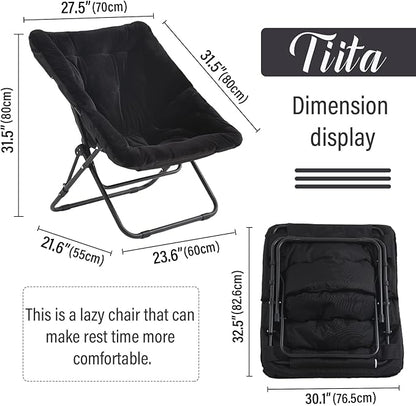 Tiita Comfy Folded Chair, Soft Faux Fur Oversized Folding Accent Chair, Lounge Lazy Chair for Kids Teens Adults, Metal Frame Moon Chair for Bedroom, Living Room, Dorm Rooms