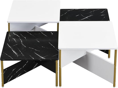 Christopher Knight Home Lana Wooden Nesting Coffee Table Set of 4, Mid Century Modern Square Living Room Table, Free Adjustable Shape Table, Versatile and Stylish Living Room Furniture, White + Black