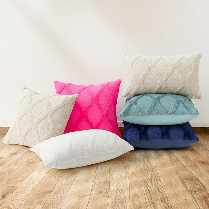 decorUhome Throw Pillow Covers 20x20 Inch Set of 2, Soft Plush Faux Fur Wool Aqua Couch Pillow Covers, Decorative Neutral Pillow Cases for Bed Sofa Living Room Home Decor