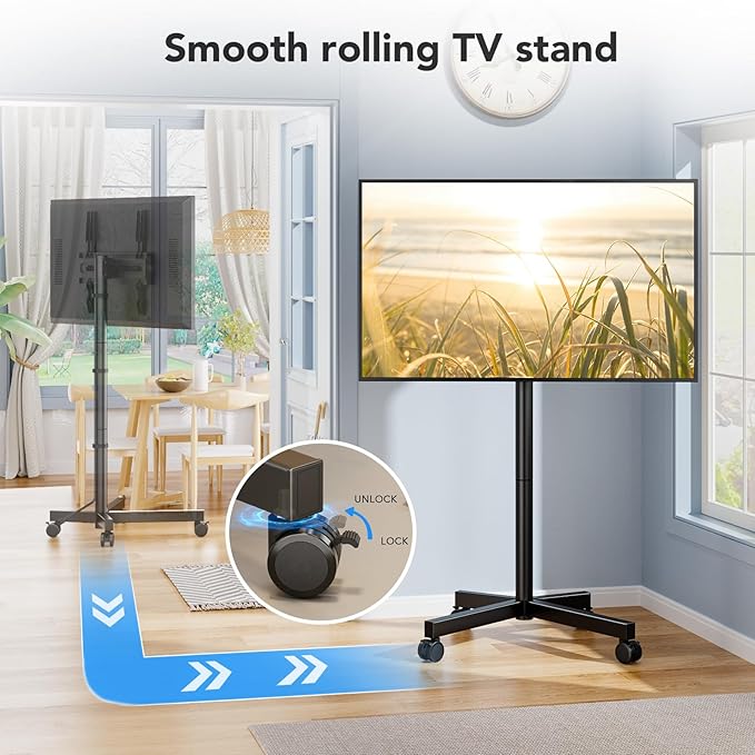 AX WABER Mobile TV Cart Stand with Wheels for 23-60" tvs, Height Adjustable, Portable Floor Stand Holds up to 88 lbs, Rolling TV Mount max VESA 400x400mm