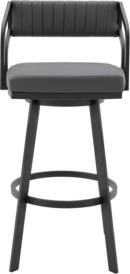 Armen Living Capri Modern 26" Seat Height Gray Faux Leather and Black Stainless Steel Metal Swivel Bar Stool for Kitchen Island Counter