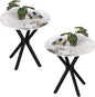 Round Side Table Set of 2, Modern Stylish End Tables with Faux Marble Top and Black Metal Legs,Durable Sofa Side Tables for Living Room Bedroom