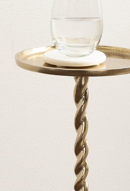 Kate and Laurel Ropa Transitional Round Pedestal Drink Table, 9 x 9 x 22, Gold, Decorative Cast Aluminum Mini Table with Spiral Rope Design for Use as Indoor Plant Stand or Living Room Accent