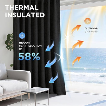 Joydeco 100% Blackout Curtains for Bedroom - Natural Linen Curtains 52"W x 90"L Long, Thermal Insulated 2 Panels Black Light Blocking Drapes, Rod Pocket & Back Tabs, Darkening Privacy for Living Room