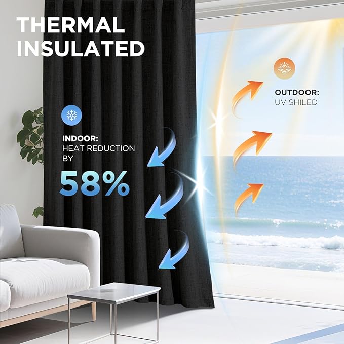 Joydeco 100% Blackout Curtains for Bedroom - Natural Linen Curtains 52"W x 84"L Long, Thermal Insulated 2 Panels Black Light Blocking Drapes, Rod Pocket & Back Tabs, Darkening Privacy for Living Room