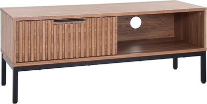 SAFAVIEH Lylia TV Stand for up to 55" Flatscreen – Oak with Black Legs & Handle, 1 Sliding Door, 1 Open Shelf, Entertainment Media Console (MED9617D)