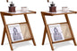 Tiita 2 Pack Rattan Side Table, Mid Century Nightstand, Bamboo Accent Bedside Tables, Glass Coffee Tables, Boho Wooden End Table with Storage for Small Space, Living Room and Bedroom