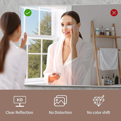 YIROMAN Bathroom Mirror 55"x36", Large Brushed Silver Bathroom Mirror for Over Sink with Aluminum Frame, Rectangular Vanity Mirror with Right Angle, Wall Mirror Hangs Horizontal or Vertical