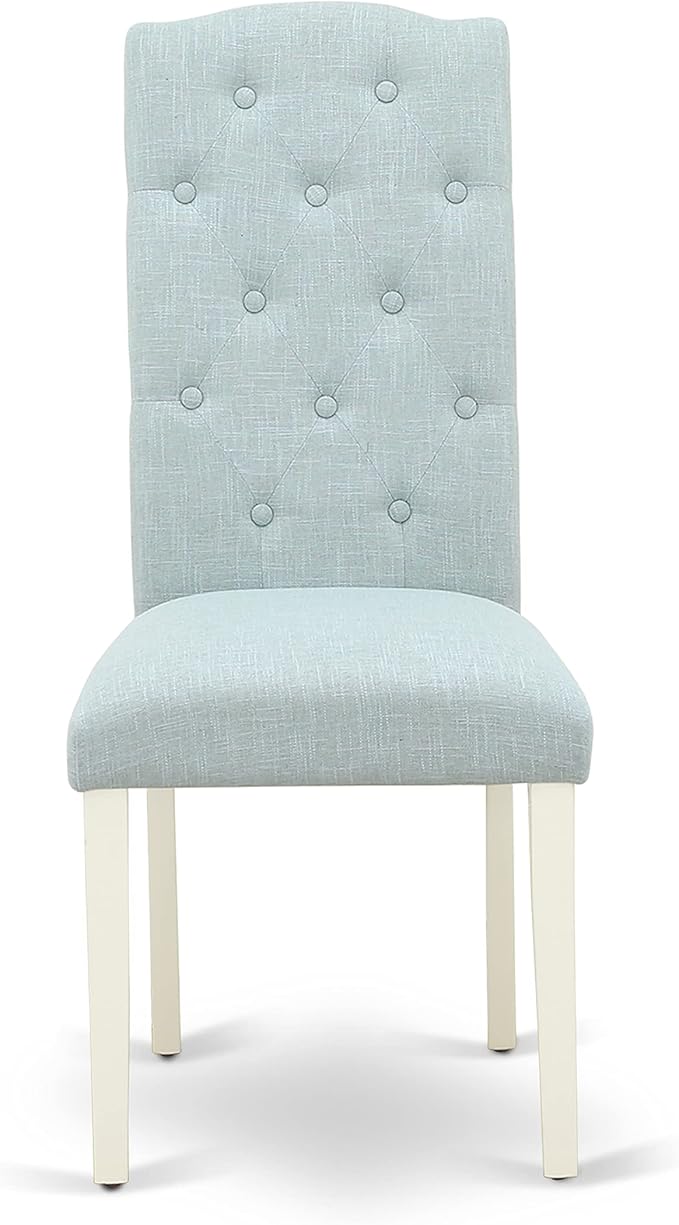 East West Furniture DOCE7-LWH-15 7 Piece Kitchen Table & Chairs Set Consist of a Rectangle Butterfly Leaf Dining Table and 6 Baby Blue Linen Fabric Parson Chairs, 42x78 Inch, Linen White