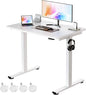 Okin Small Electric Standing Desk, 36" x 24" Whole Piece Height Adjustable Desk, White Sit to Stand Computer Workstation with Wheels for Home Office